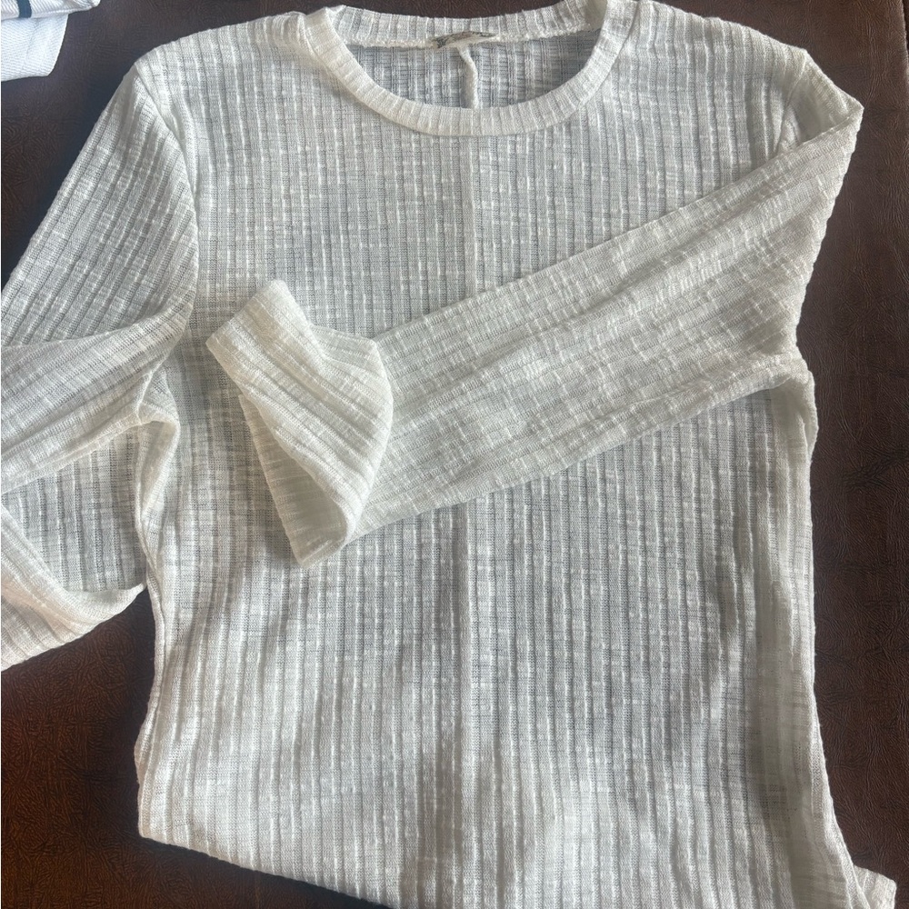 Free People Cream Ribbed Long Sleeve Top NWOT